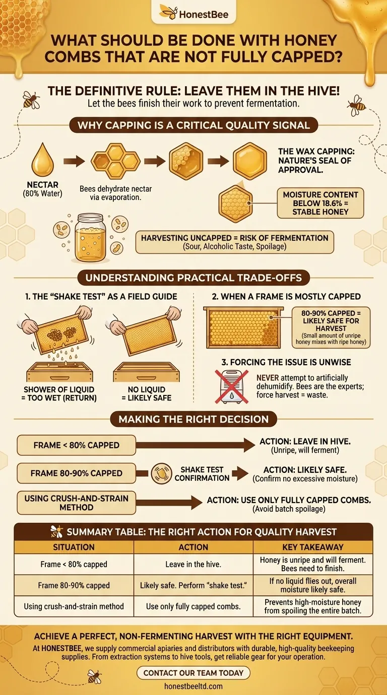 对于没有完全封盖的蜂巢，应该怎么处理？相信蜜蜂，获得完美的收获。 图解指南