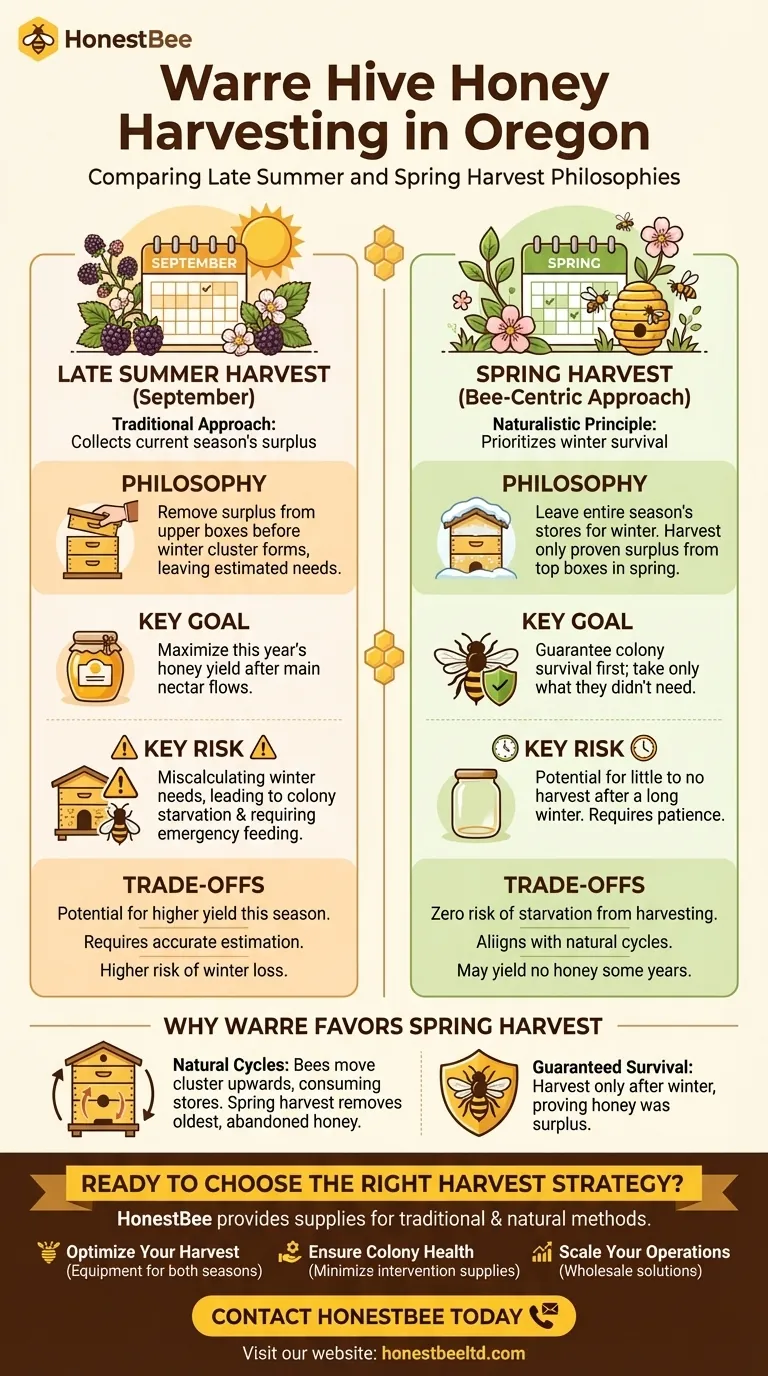 When is honey typically harvested from Warre hives in Oregon? Late Summer vs. Spring Explained Visual Guide
