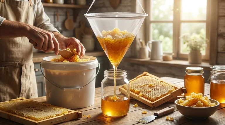 What are the advantages of the crush and strain method? A Low-Cost Start for New Beekeepers