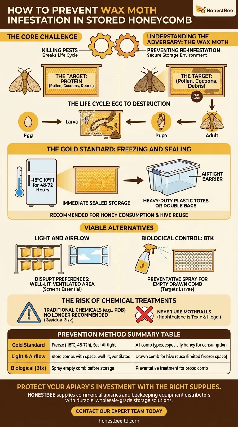 How can you prevent wax moth infestation in stored honeycomb? The Definitive Two-Step Guide Visual Guide