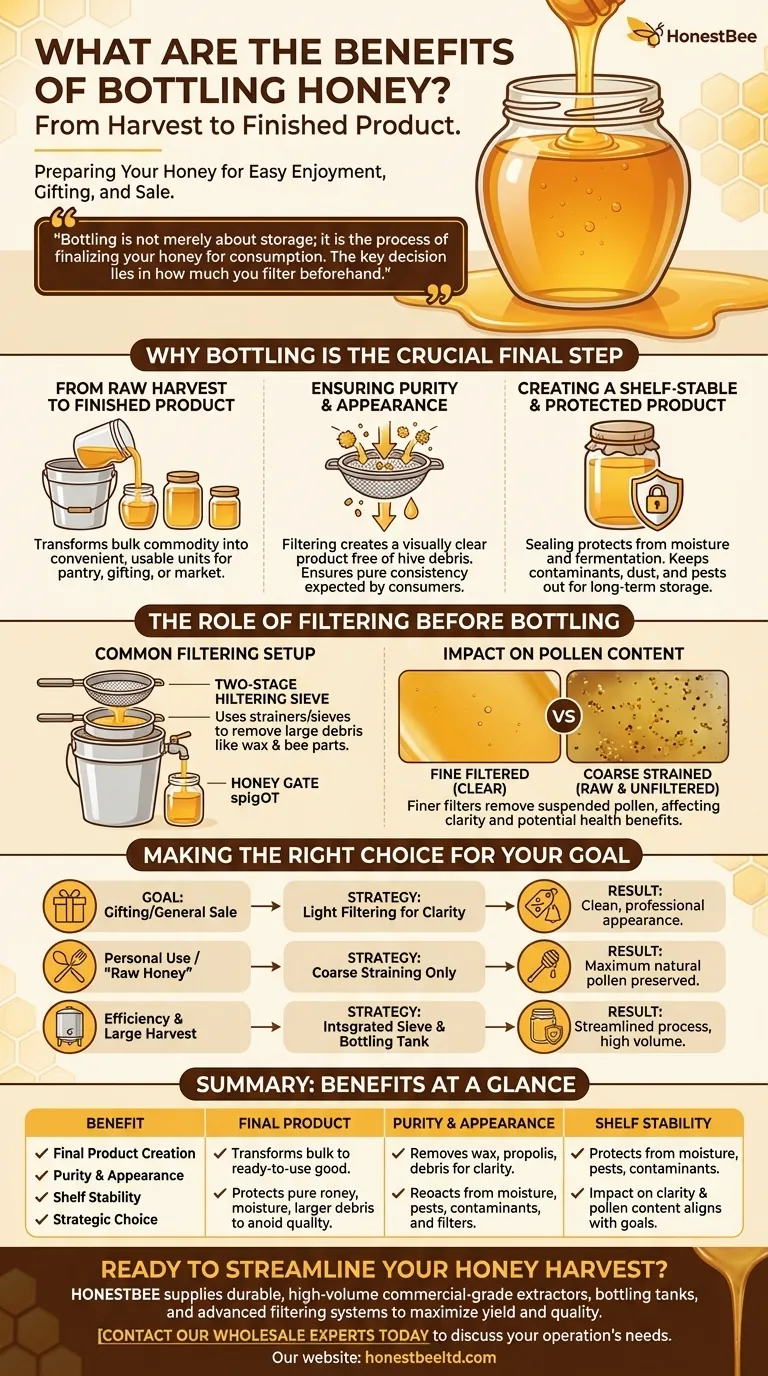꿀을 채밀하고 여과한 후 병입하는 것의 이점은 무엇인가요? 순수성 보존 및 가치 극대화 시각적 가이드