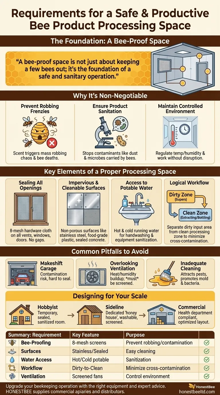 꿀 제품 가공에 사용되는 공간의 요구 사항은 무엇입니까? 안전하고 벌이 침입할 수 없는 환경을 보장하세요 시각적 가이드