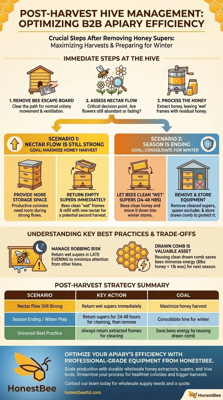 What should be done after removing honey supers from a Langstroth hive? Master Your Post-Harvest Hive Management Visual Guide