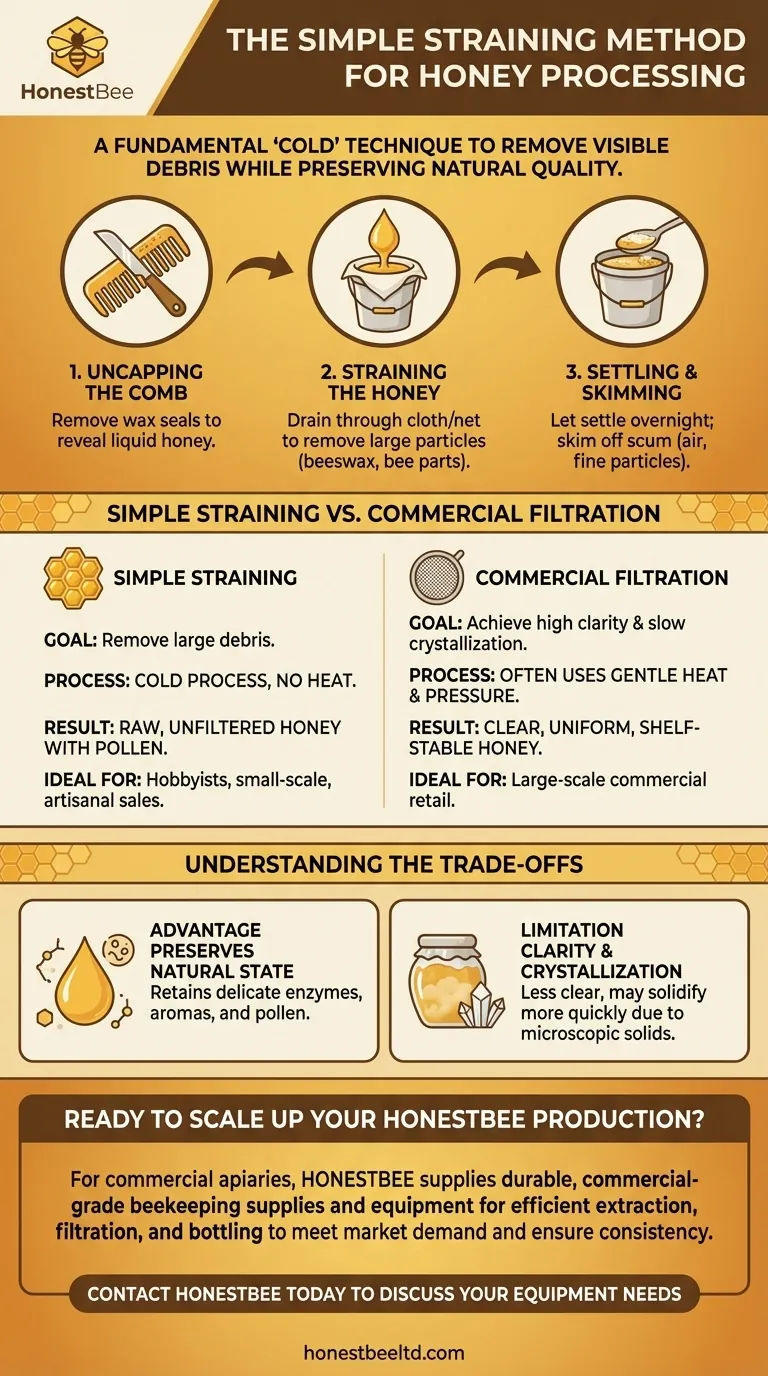 What is the simple straining method for honey processing? A Guide to Raw Honey for Hobbyists Visual Guide