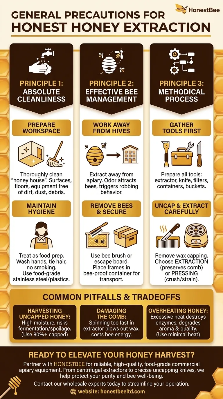 What are the general precautions to take when extracting honey? Ensure a Safe, Efficient Harvest Visual Guide