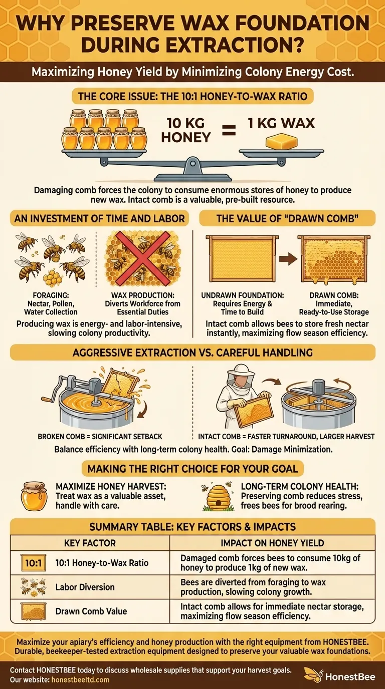 Why is it important to avoid damaging the wax foundation during extraction? Maximize Your Honey Harvest Visual Guide