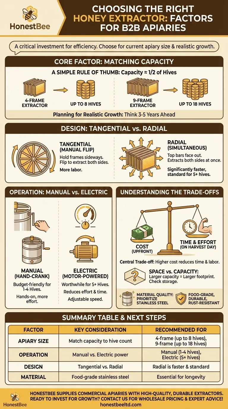 What factors should be considered when choosing the size of a honey extractor? Maximize Your Harvest Efficiency Visual Guide