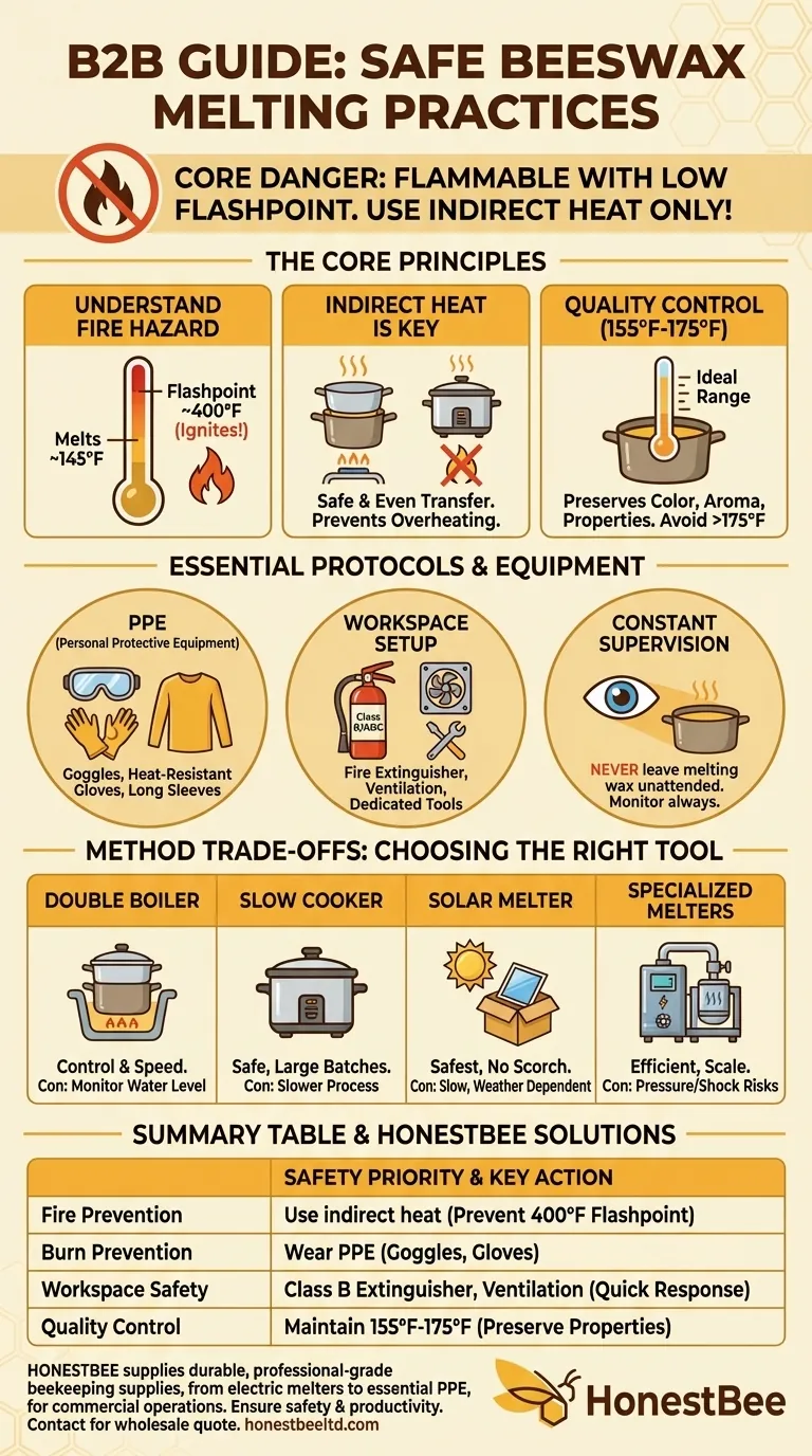 What are the safety considerations when melting beeswax? A Guide to Preventing Fires and Burns Visual Guide