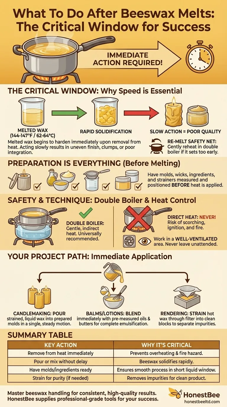 밀랍이 완전히 녹은 후에는 어떻게 해야 할까요? 완벽한 붓기를 위해 신속하게 행동하세요 시각적 가이드