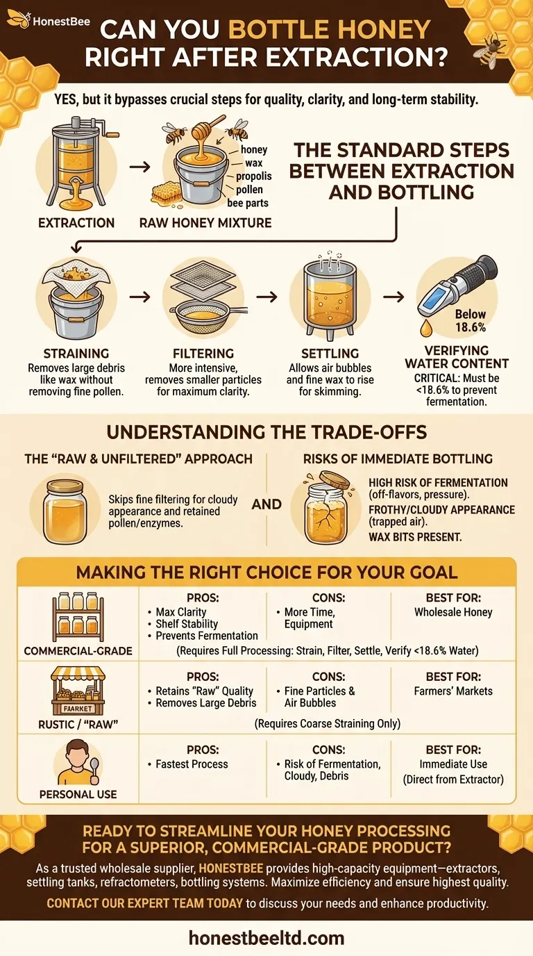 Peut-on mettre le miel en bouteille juste après l'extraction ? Équilibrer rapidité et qualité pour votre rucher Guide Visuel