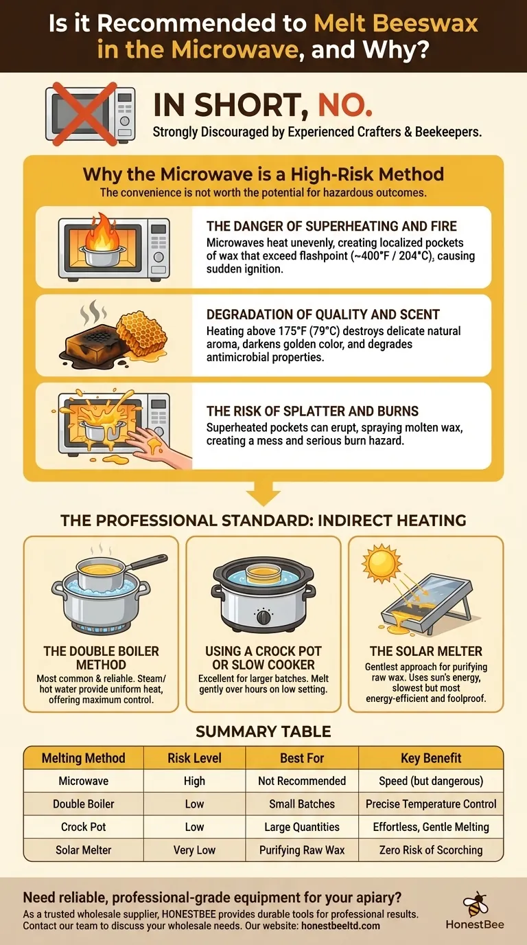 Is it recommended to melt beeswax in the microwave, and why? Avoid the Dangers of Superheating Visual Guide