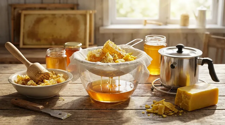 What is the process for extracting honey and beeswax from fixed comb and top bar hives? A Guide to the Crush and Strain Method