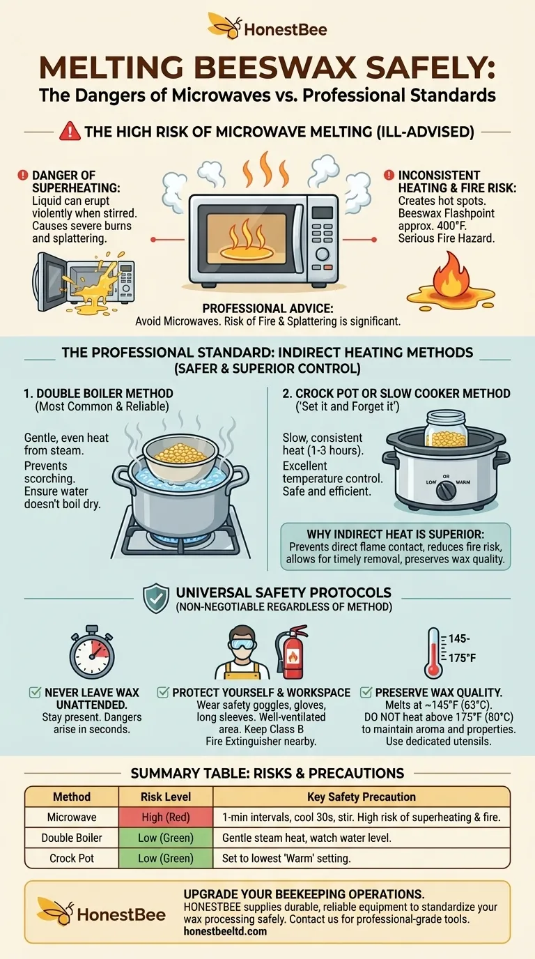 전자레인지로 밀랍을 녹일 때 어떤 주의사항을 지켜야 할까요? 위험한 과열 및 화상을 피하세요 시각적 가이드