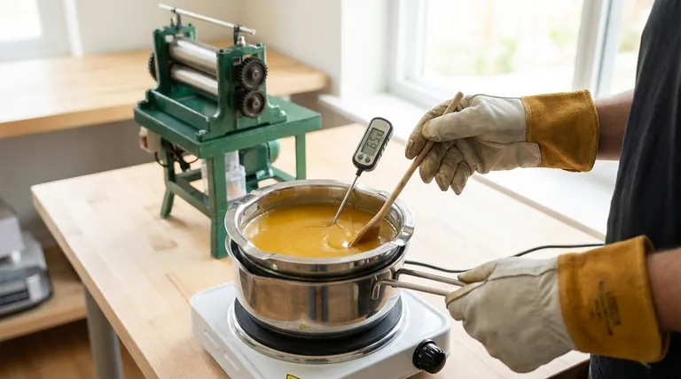 전자레인지로 밀랍을 녹일 때 어떤 주의사항을 지켜야 할까요? 위험한 과열 및 화상을 피하세요