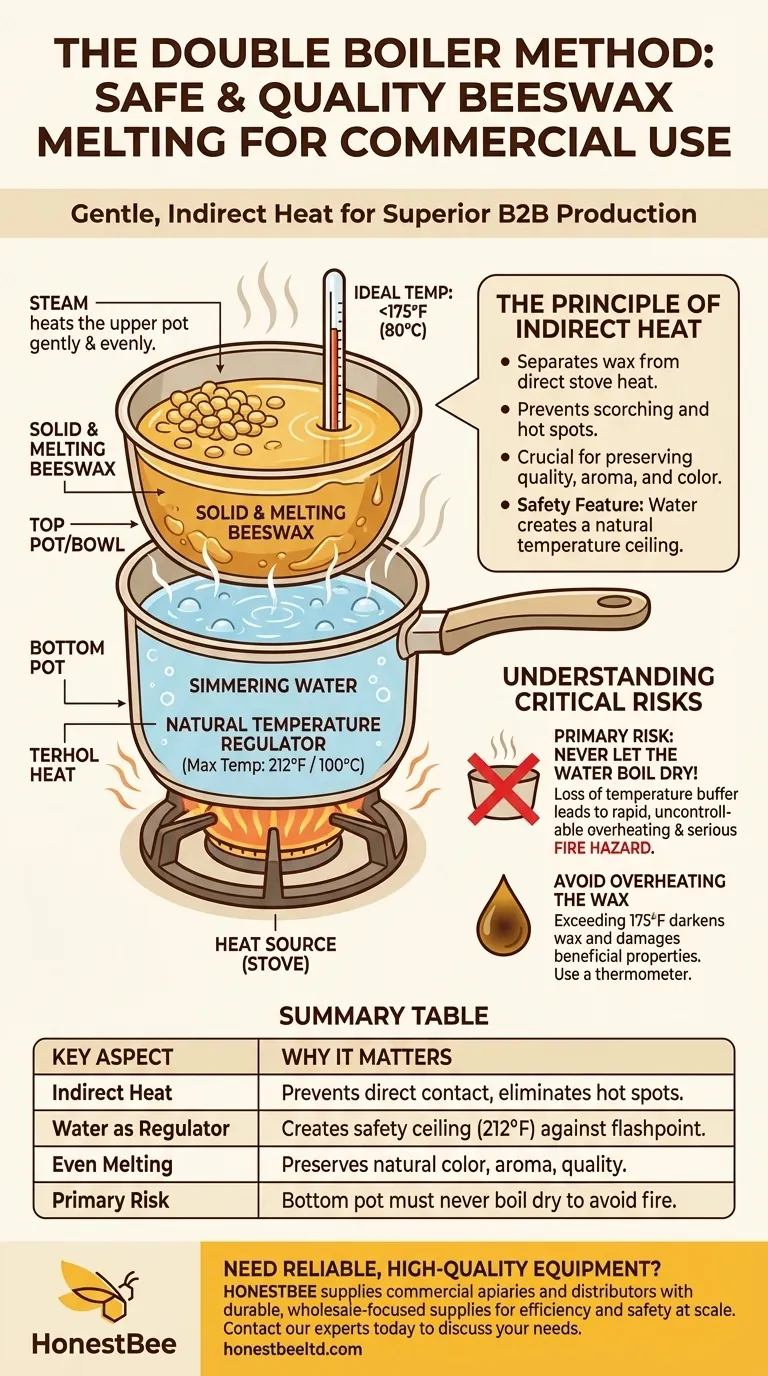 How does the double boiler method for melting beeswax work? The Safest Way to Melt Wax Visual Guide