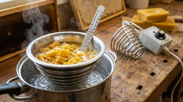 How does the double boiler method for melting beeswax work? The Safest Way to Melt Wax