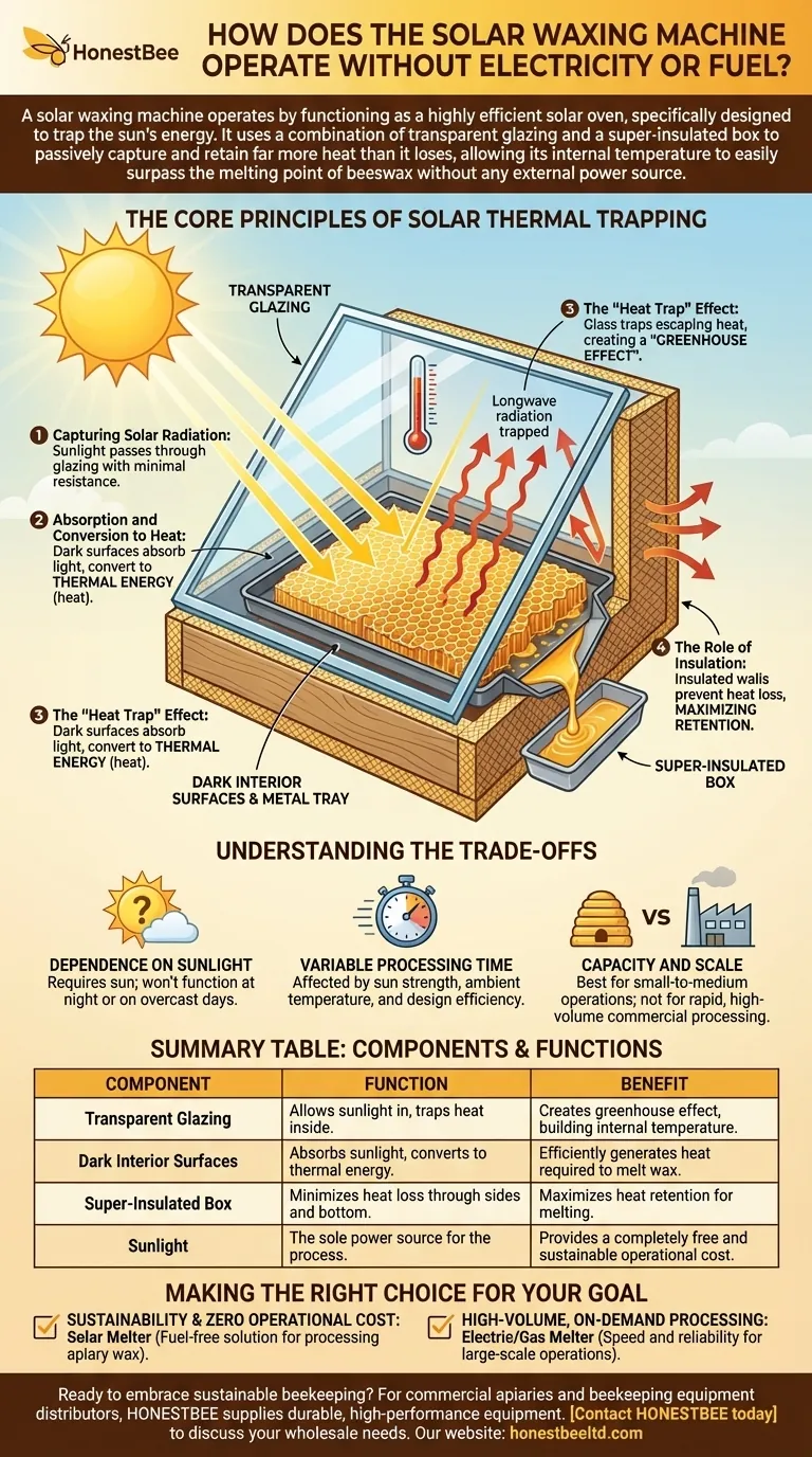 How does the solar waxing machine operate without electricity or fuel? Harnessing the Sun's Power for Pure Beeswax Visual Guide