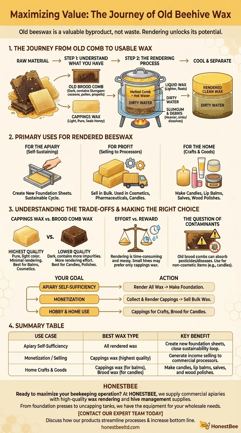 What can be done with the old wax from a beehive? Transform It Into Valuable Resources Visual Guide