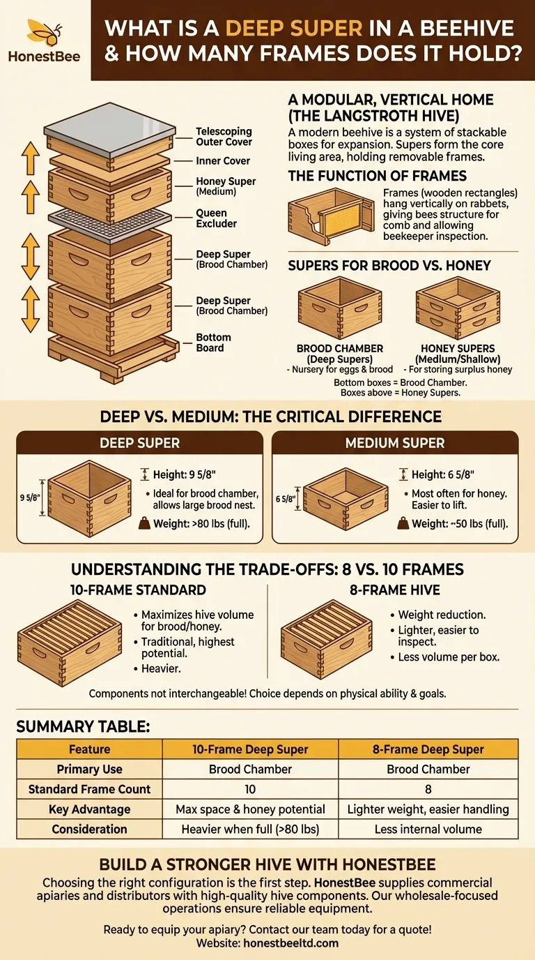 What is a deep super in a beehive, and how many frames does it hold? The Foundation of a Thriving Hive Visual Guide