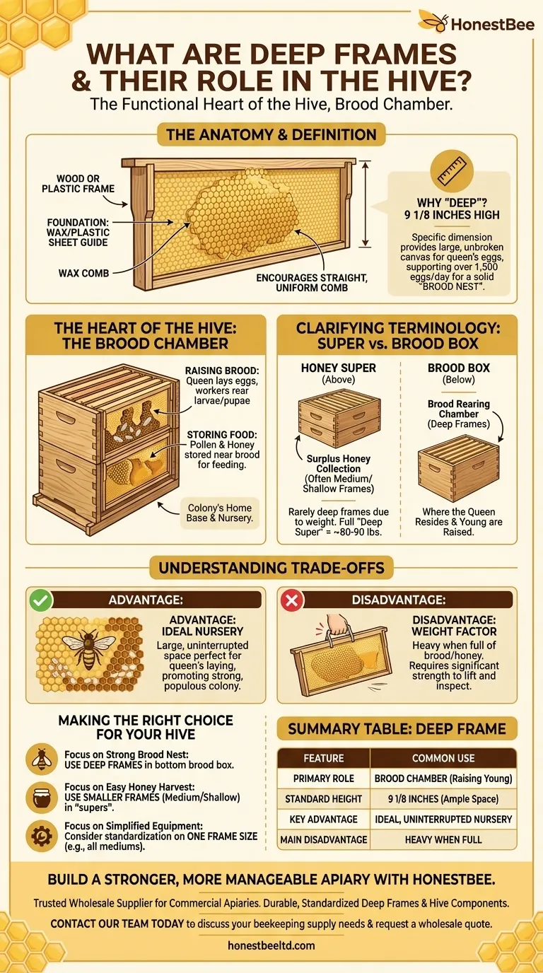 What are deep super frames, and what is their role in the hive? The Foundation of a Thriving Colony Visual Guide