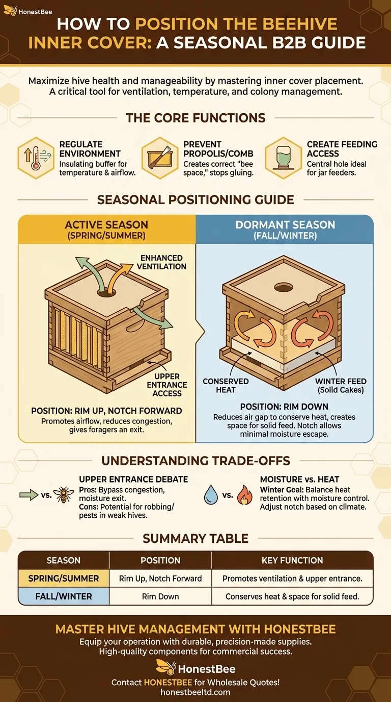 How should the inner cover be positioned in a beehive? A Seasonal Guide for Hive Health Visual Guide