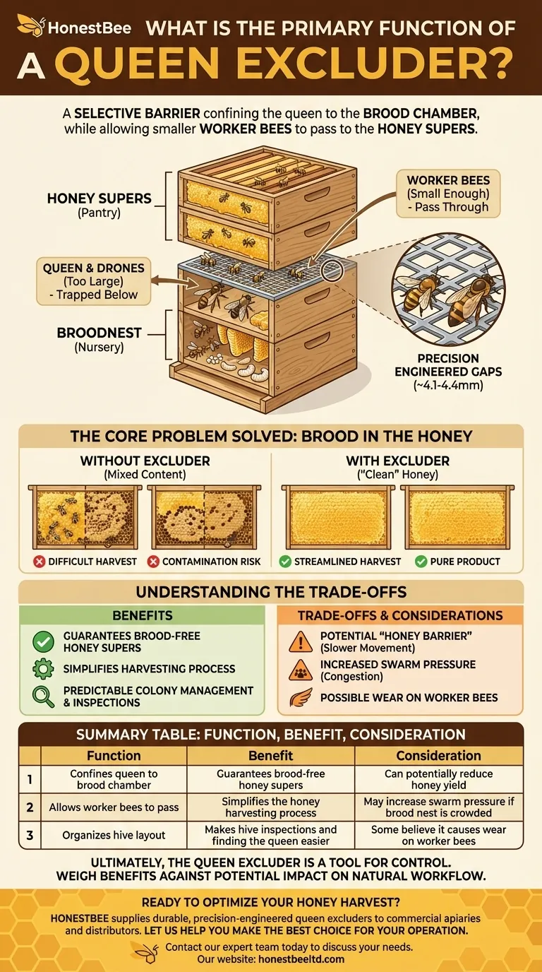 여왕벌 배제기의 주된 기능은 무엇인가요? 산란 없는 꿀 수확을 위한 안내서 시각적 가이드