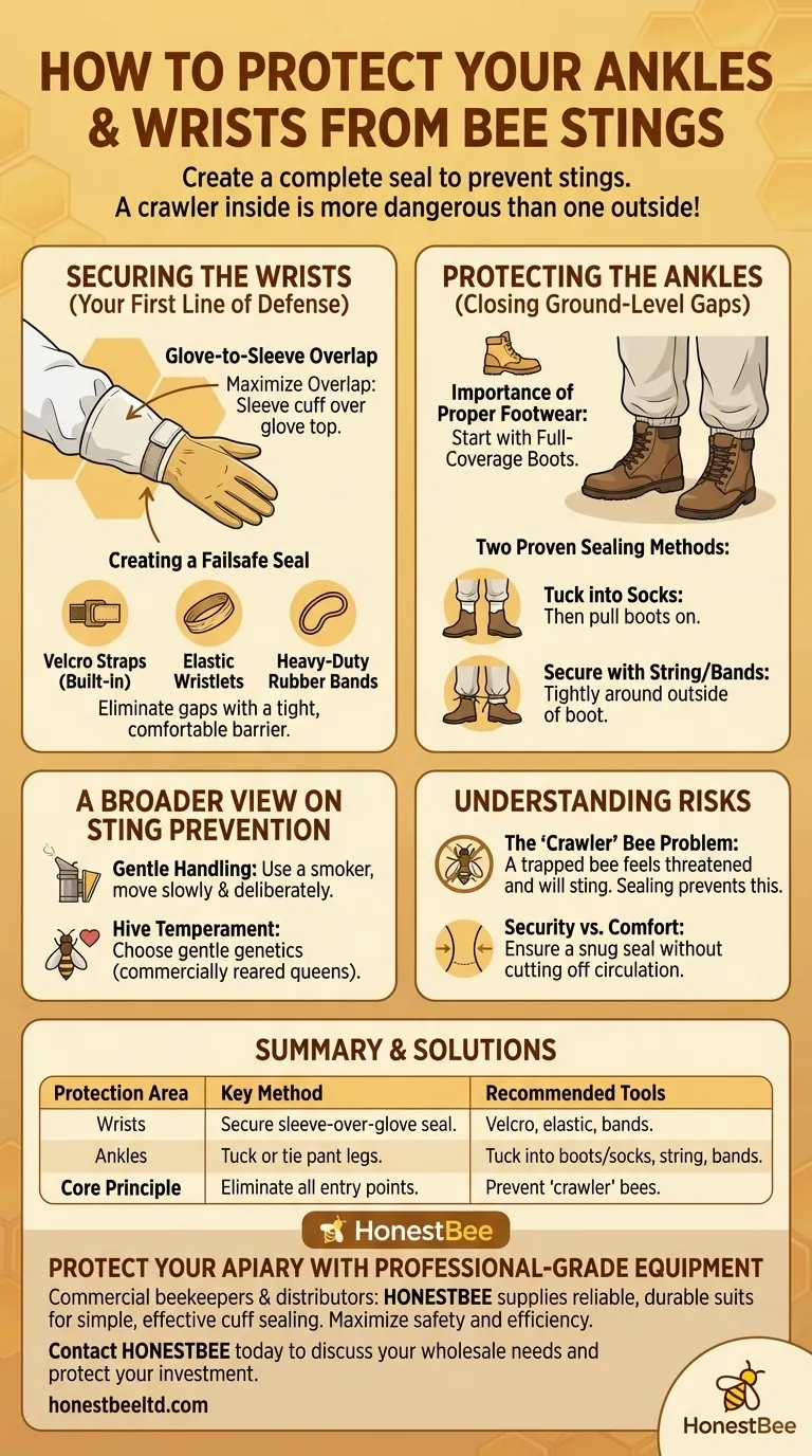 Como os apicultores podem proteger seus tornozelos e pulsos de picadas? Proteja seu traje para inspeções de colmeias sem picadas Guia Visual