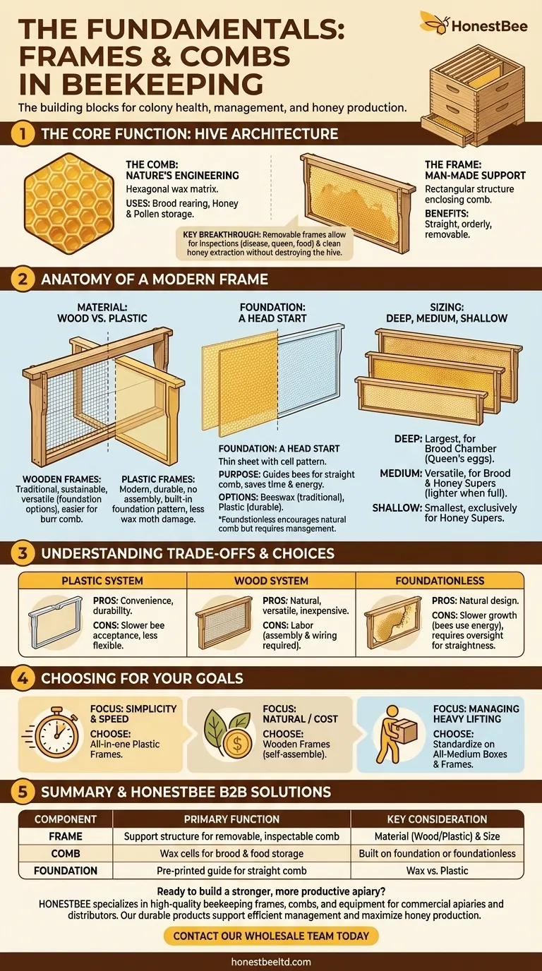 What are frames and combs used for in beekeeping? The Foundation of Modern Hive Management Visual Guide