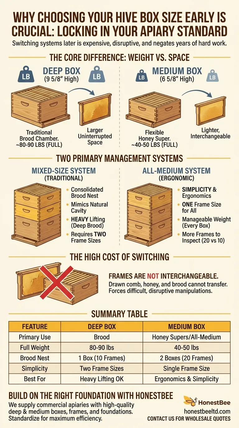 Why is choosing between medium or deep boxes early on crucial? It Defines Your Entire Beekeeping System Visual Guide