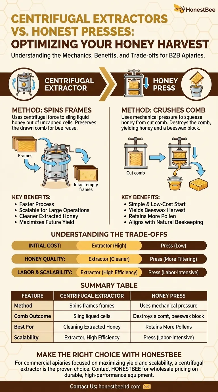 원심분리기와 꿀 압착기의 주요 차이점은 무엇인가요? 상업용 양봉장을 위한 가이드 시각적 가이드