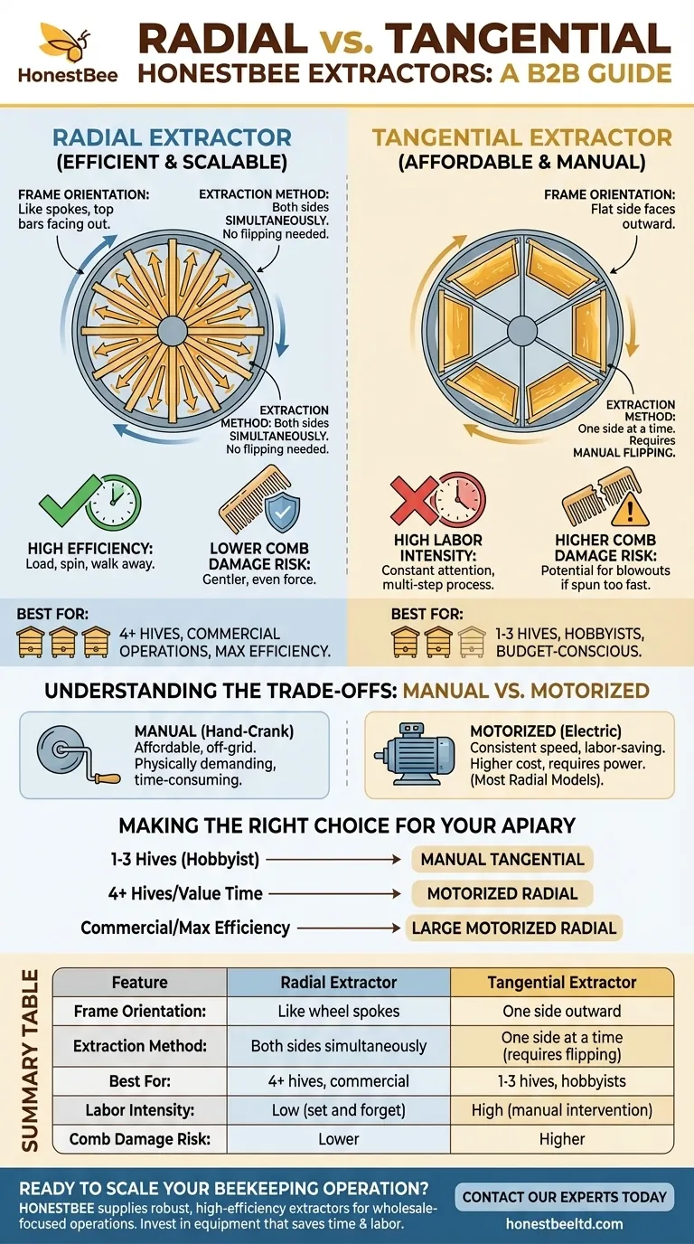 Qual è la differenza tra un estrattore di miele radiale e tangenziale? Aumenta l'efficienza del tuo raccolto Guida Visiva