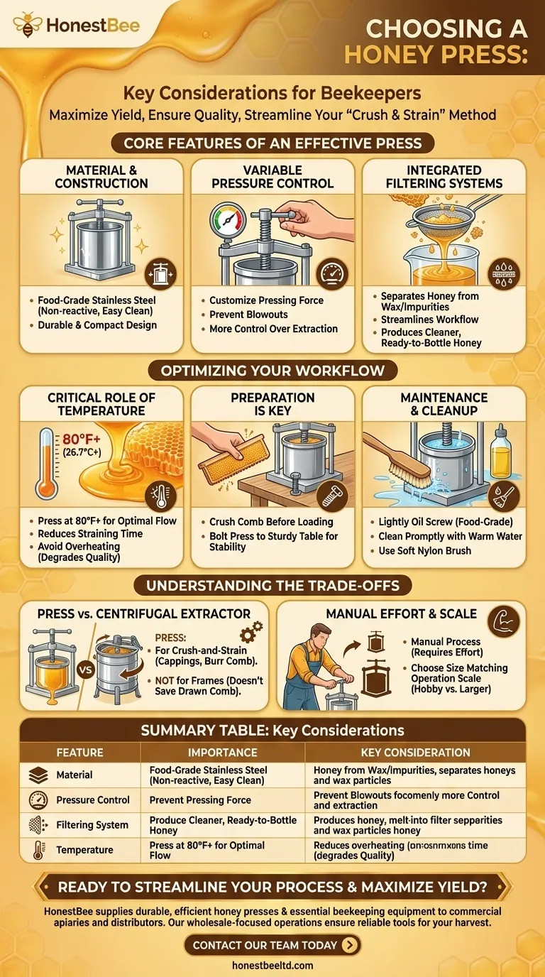 What should beekeepers consider when choosing a honey press? Maximize Yield & Honey Quality Visual Guide