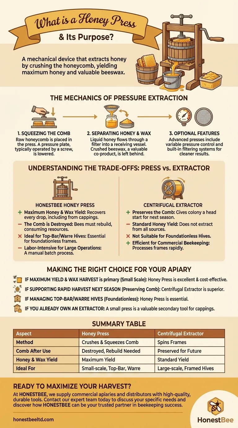 꿀 프레스란 무엇이며 그 목적은 무엇인가요? 벌통에서 꿀과 밀랍 수확량을 극대화하세요 시각적 가이드
