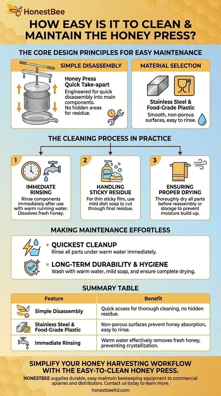 How easy is it to clean and maintain the Honey Press? Designed for Quick, Effortless Cleanup Visual Guide