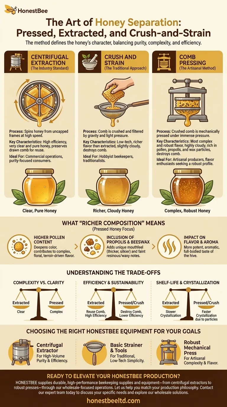 압착 꿀은 추출 꿀이나 으깨서 거른 꿀과 어떻게 다른가요? 벌집의 풍미를 최대한 느껴보세요 시각적 가이드