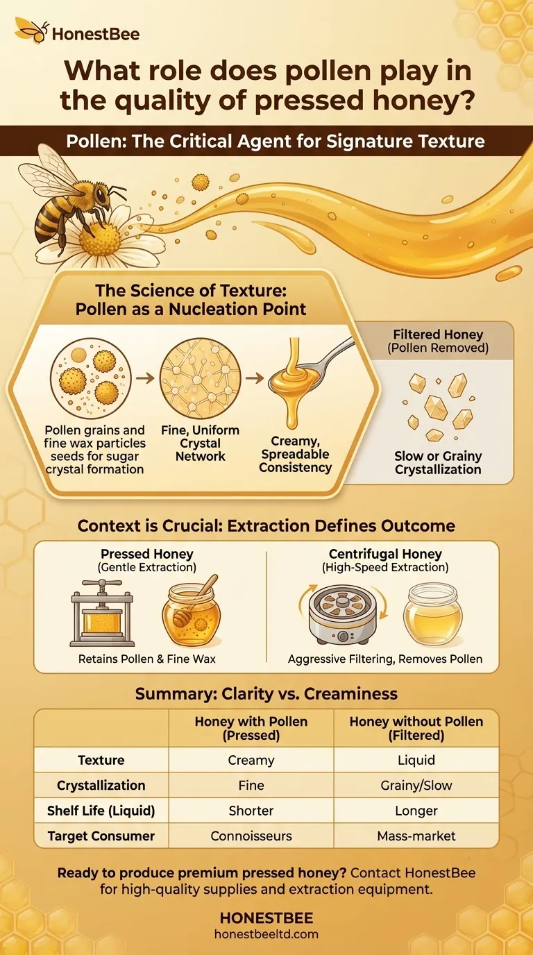 Que papel o pólen desempenha na qualidade do mel prensado? O Segredo para uma Textura Cremosa e Fácil de Espalhar Guia Visual