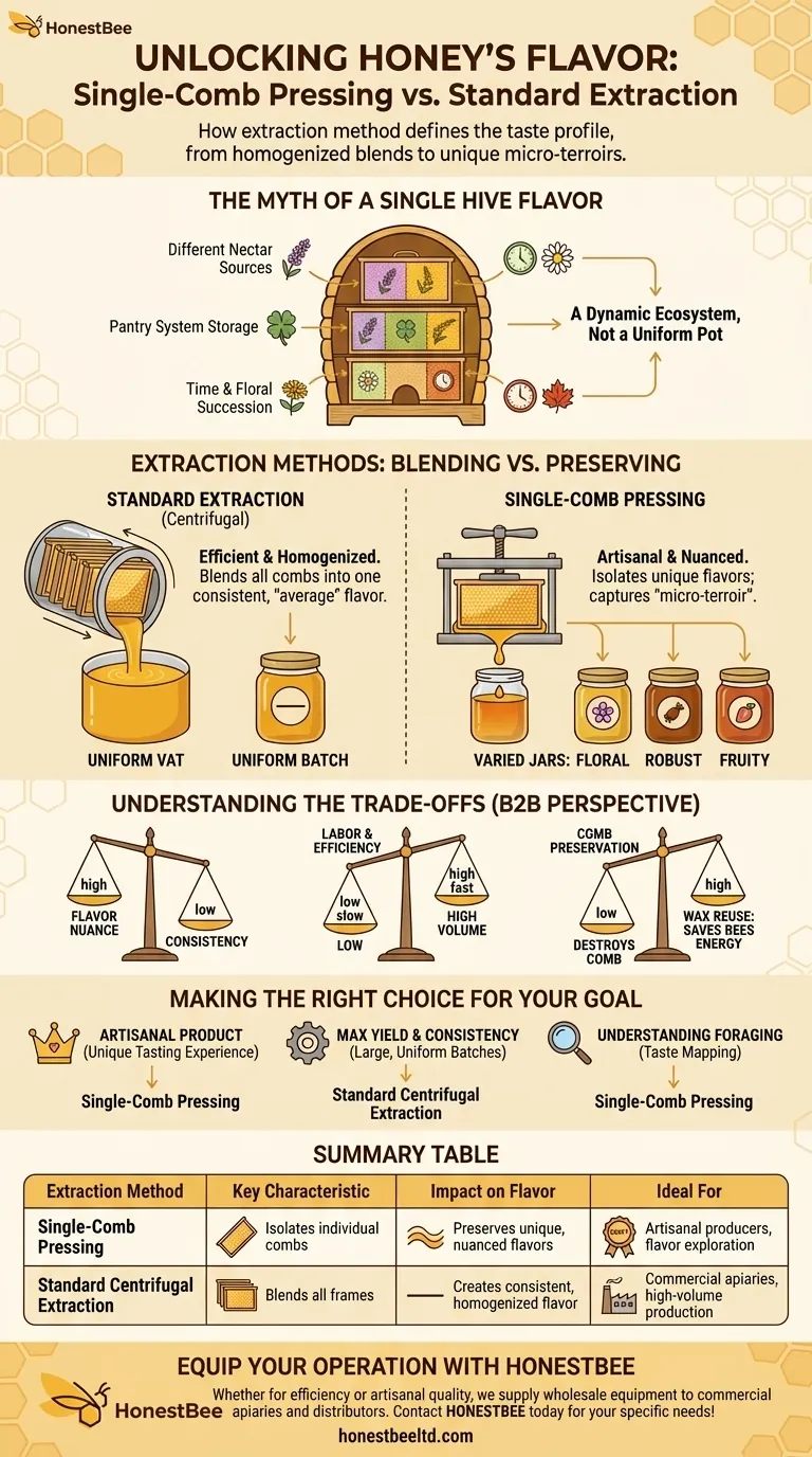 한 번에 한 벌집을 압착하는 것이 꿀의 맛에 어떤 영향을 미칠까요? 벌통의 독특한 '미세 테루아'를 잠금 해제하세요 시각적 가이드