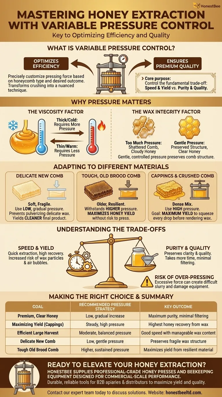 꿀 압착기에서 가변 압력 제어의 목적은 무엇인가요? 품질과 수율 마스터하기 시각적 가이드
