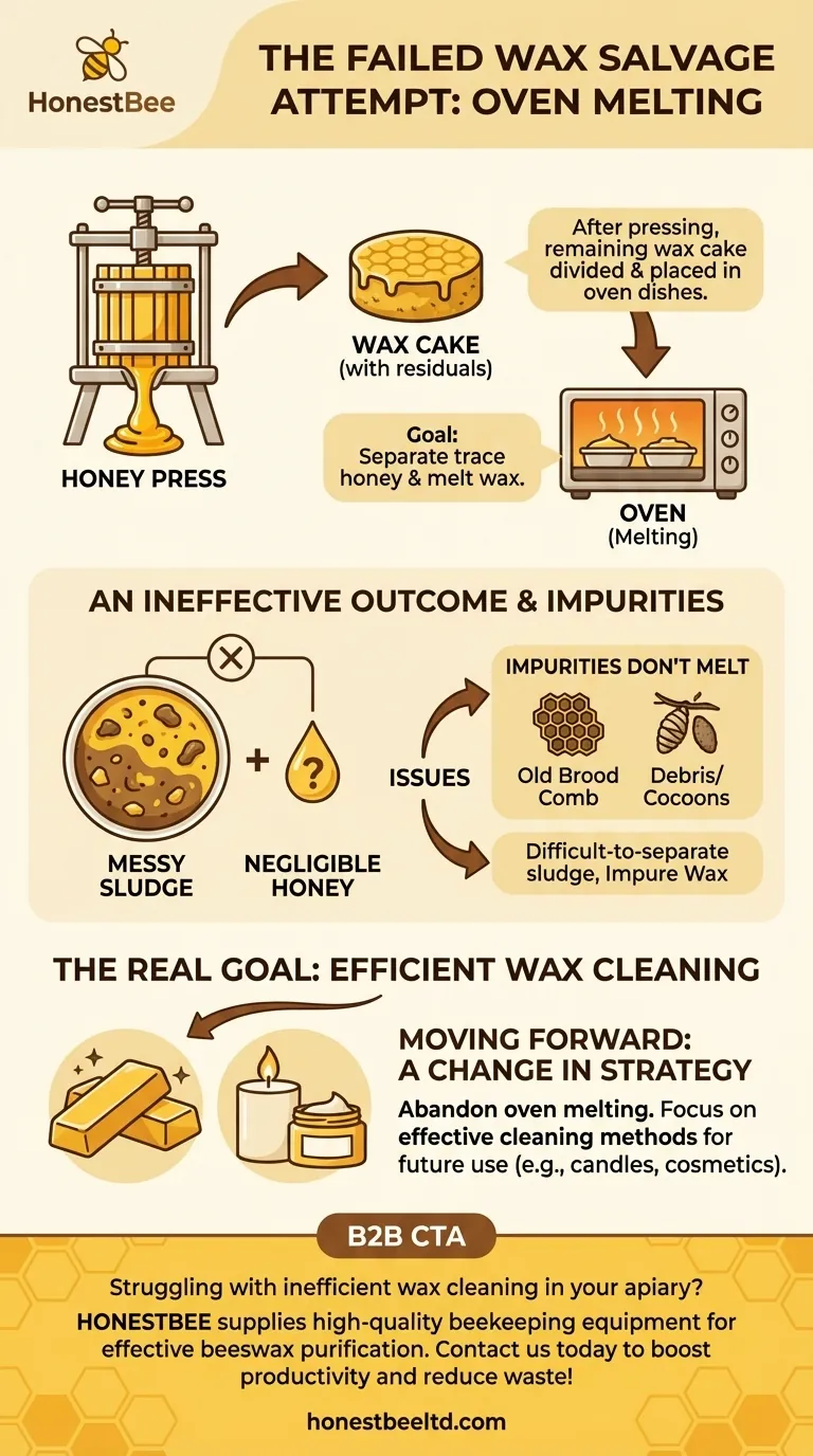What was done with the wax cake after pressing the honey? Learn from a Failed Salvage Attempt Visual Guide