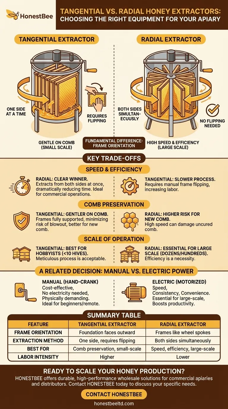 Qual è la differenza tra smielatori tangenziali e radiali? Scegli lo strumento giusto per la tua raccolta di miele Guida Visiva
