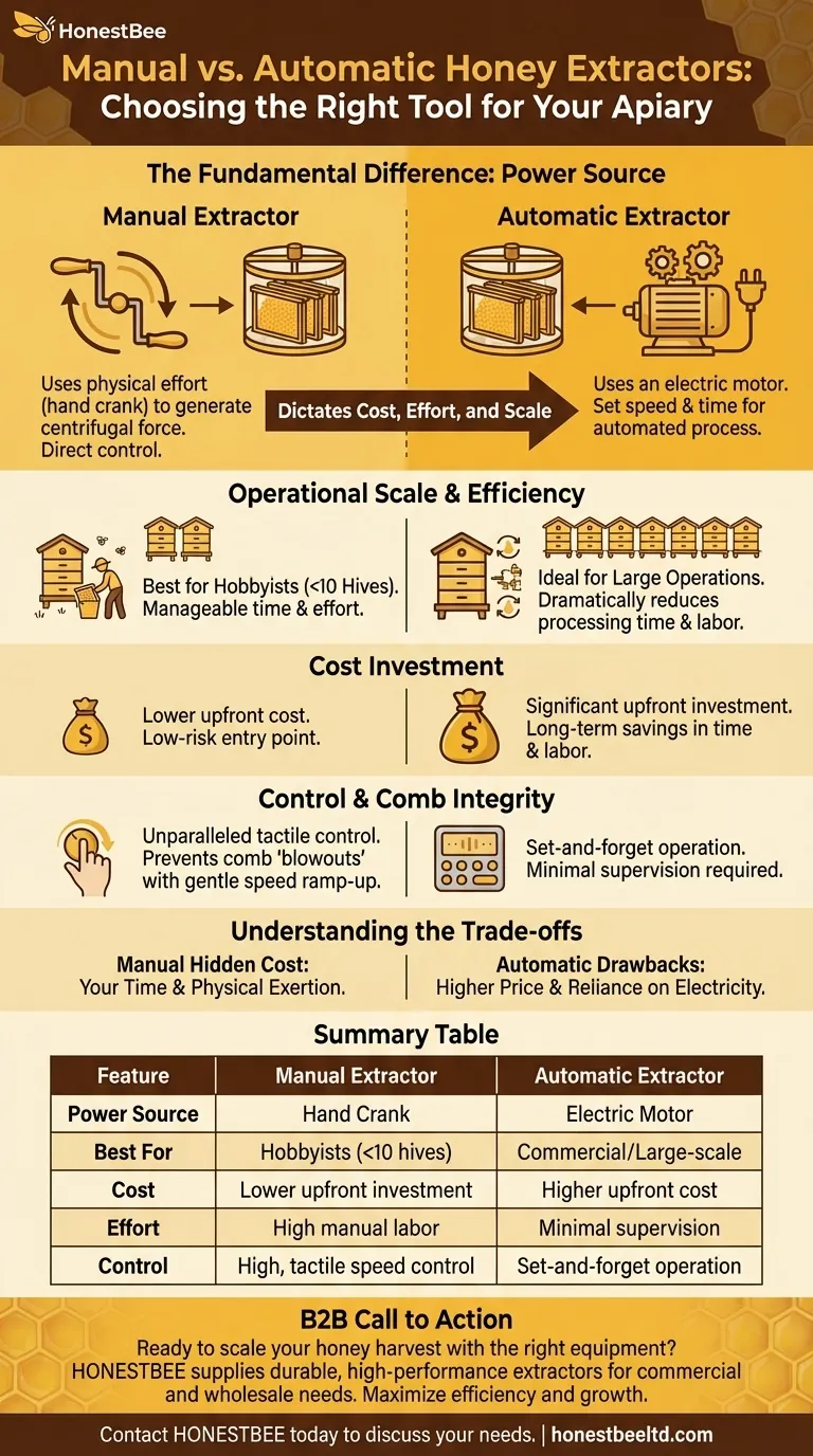 Qual é a diferença entre um extrator de mel manual e um automático? Escolha a Ferramenta Certa para o Seu Apiário Guia Visual