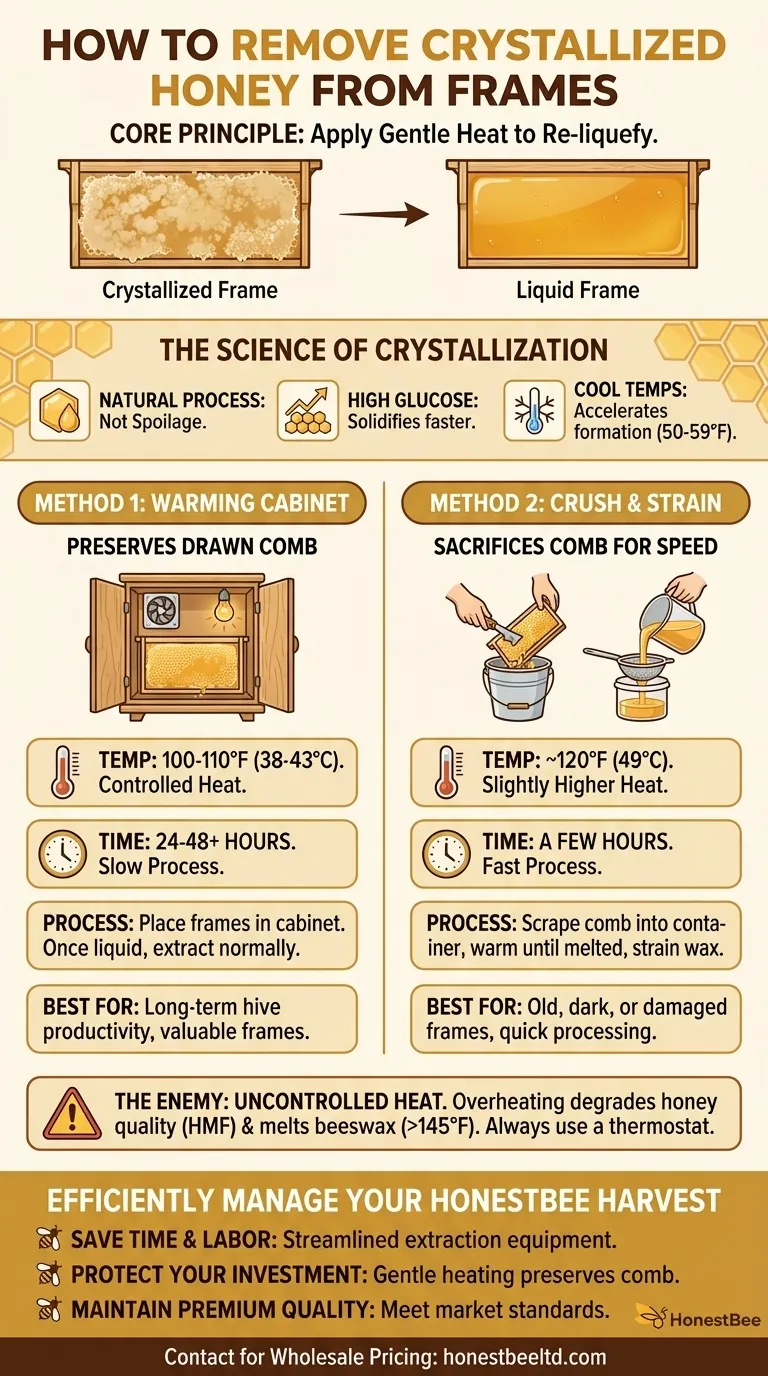 프레임에서 결정화된 꿀을 어떻게 제거하나요? 부드러운 가열 기술로 꿀을 다시 액화시키세요. 시각적 가이드