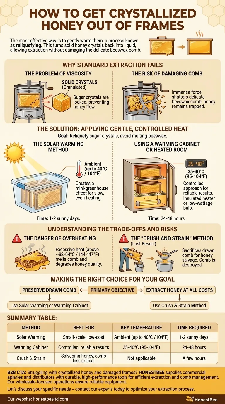 How to get crystallized honey out of frames? Safely reliquefy honey without damaging comb. Visual Guide