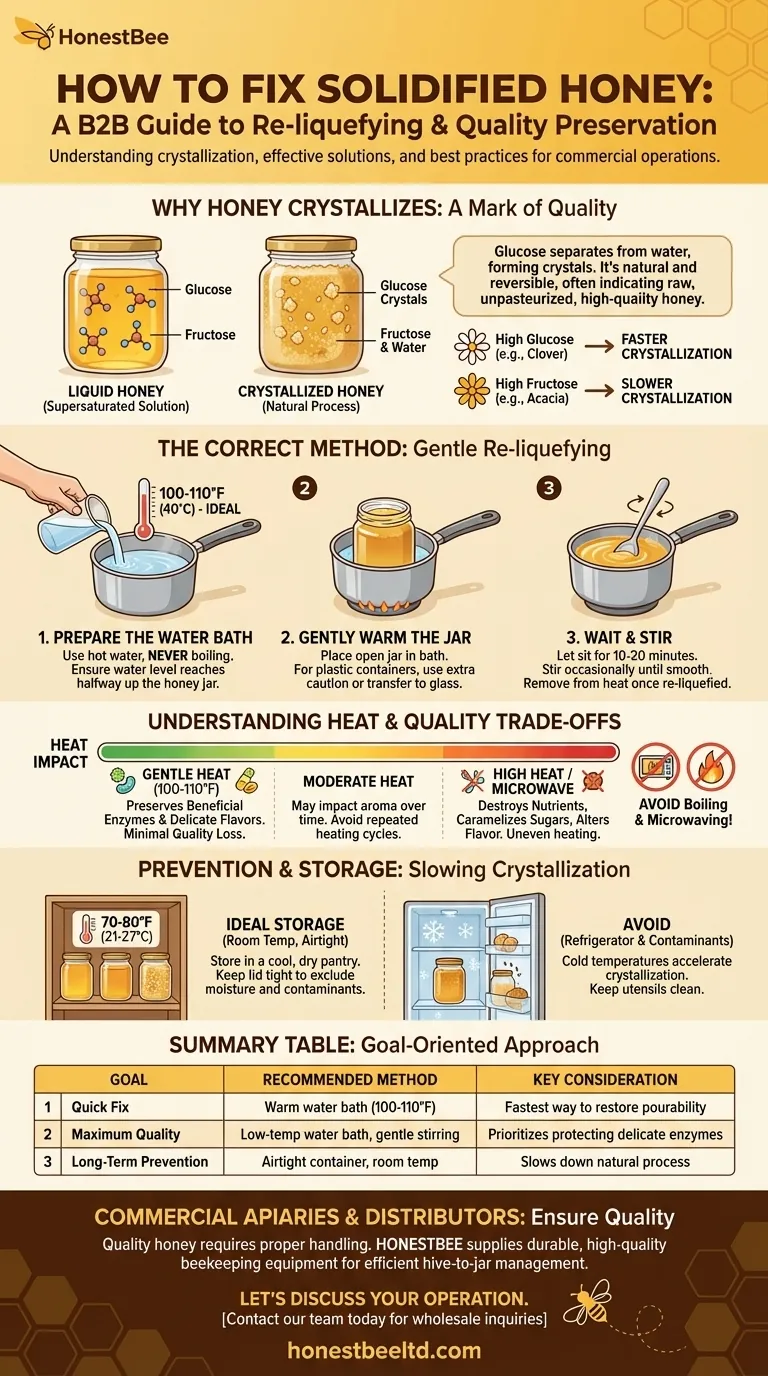 굳은 꿀을 고치는 방법? 양봉가의 부드러운 재액화 가이드 시각적 가이드