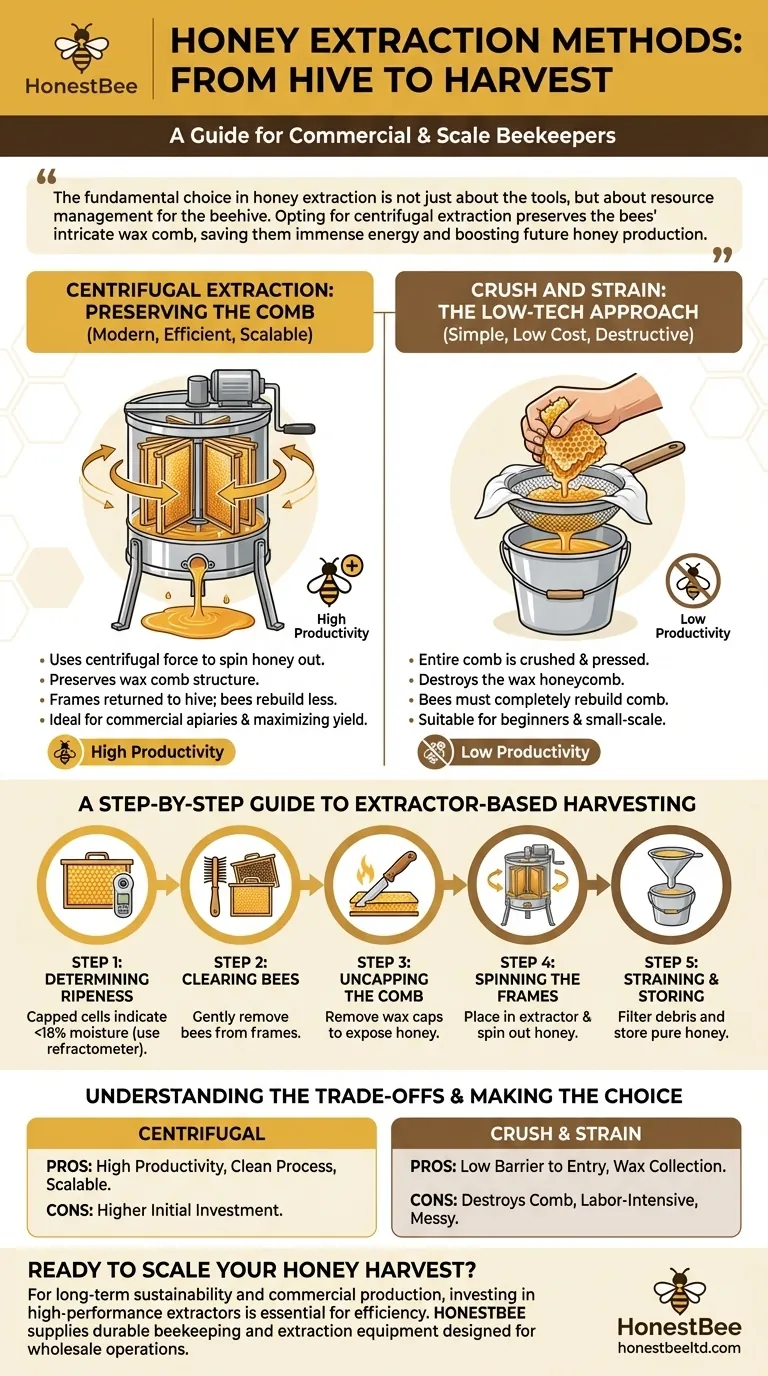 How do beekeepers extract honey? A Guide to Centrifugal vs. Crush & Strain Methods Visual Guide