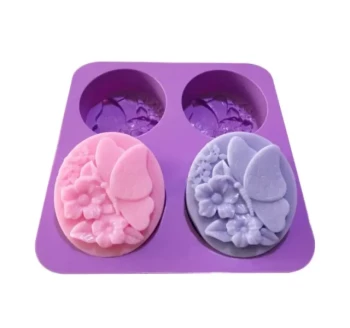 Molde de silicone oval para sabonete de flor de borboleta para fabrico de sabonete artesanal DIY