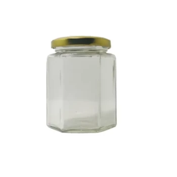 Tarros hexagonales de vidrio para miel con tapas metálicas Elegante envase versátil