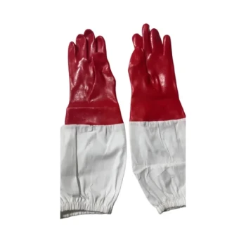 Gants d'apiculture robustes en caoutchouc rouge avec manches étendues en pur coton pour apiculteurs