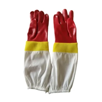 Robuste rote Gummi-Imkerhandschuhe mit belüfteten Baumwollärmeln